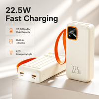 Nouvelle batterie externe portable haute capacité 30000 mAh avec charge rapide 22,5 W, câbles intégrés et écran LED, lumière d'urgence, ODM OEM
