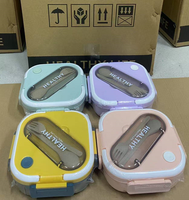 Boîte à lunch carrée portable pour étudiants et enfants, récipient alimentaire micro-ondable avec ensemble de couverts intégré, sans BPA, boîte à bento pour collations