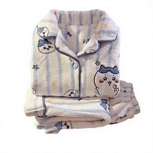 Pyjamas en polaire corail pour filles et garçons, vêtements d'intérieur pour enfants en hiver, manches longues, super doux, broderie de dessins animés - Product Image 1