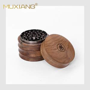 Muxiang Wood Smoke Grinder Black Walnut Round Engraved Logo Smoking Accessory - Product Image 4