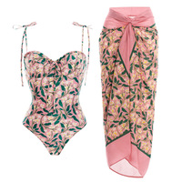 2024 Sexy taille haute Bikini ensemble imprimé fleuri longue robe grande taille pansement maillot de bain couvrir été plage porter maillot de bain
