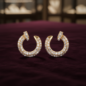 Orecchini a Cerchio E2706 in Oro per Donna, con Cristalli e Strass, Design Geometrico di Lusso per Uso Quotidiano, Placcati in Oro con Micro Incastonature - Product Image 2