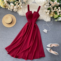 Nouvelles robes femmes dame élégant été Design sens col en v dos nu rétro couleur unie minceur longue robe Vestido