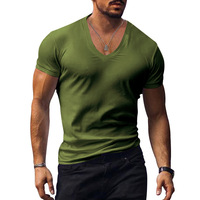 T-shirt pour homme tendance, coupe slim, col en V, manches courtes, respirant, uni, été, prix bas