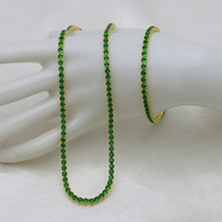 HT146 Vente chaude Ensemble collier et bracelet pour femme, chaîne tennis en zircone cubique verte 3mm, plaqué or 18K, bijoux de luxe à couleur durable