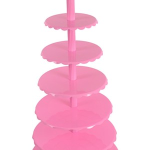 Pink Multi Tier Cake Stand Round Thickened Plastic Birthday Wedding Party Tableware 5 Tier Display Tray For Hotel Events - Product Image 1
