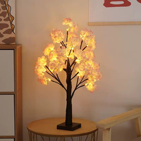 Arbre à fleurs de cerisier artificiel à 24 LED, avec minuterie, batterie rechargeable/prise USB, pour intérieur, en plastique, pour la maison, Saint-Valentin