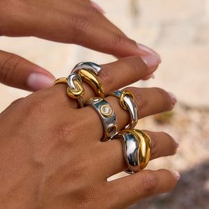 Geometric Color-Blocked <b>Ring</b> Titanium Steel Unisex Fashion Jewelry Gift - Product Image 2