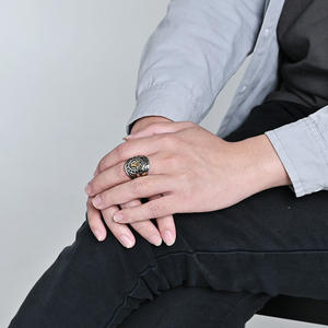 Anillo de Acero de Titanio con Logotipo Masónico Retro de Estilo Europeo Americano para Hombre, Diseño Geométrico en Forma de Escudo, Dos Tonos de Acero y Oro - Product Image 1