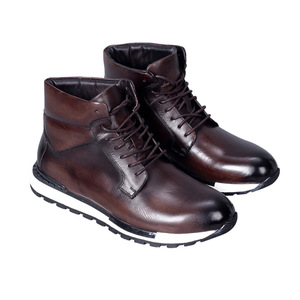Chelsea <b>Boots</b> Men Ankle High Round Toe Genuine Leather Lace Up Winter Retro Anti Slippery Casual Business <b>Boots</b> - Product Image 5