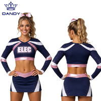 Ensemble d'uniforme de cheerleading personnalisé blanc, violet et turquoise avec strass, haut court à manches longues et jupe, avec short intégré