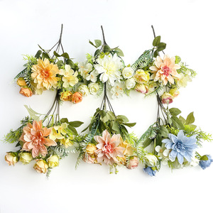 Bouquets de dahlias artificiels, arrangements de fleurs en soie pour mariage, décoration de la maison, accessoires de photographie, style pastoral - Product Image 1