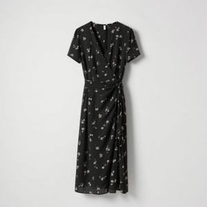Women's High-Contrast Floral Wrap Dress V-Neck - Tied Waist Knee-Length for Workplace, Dinner & Evening - Product Image 1