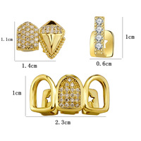 Grillz Cœur Bicolore en Cuivre Plaqué Or 18K Entièrement Sertis de Zircons |   Capuchon de dent Hip Hop bicolore, vente en gros, modèle unisexe Xuanlian 352
