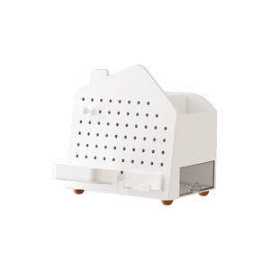 Home Pegboard Storage Box <b>Desktop</b> Multi Functional Tissue Box Remote Holder Bathroom <b>Shelf</b> Creamy White - Product Image 5