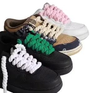 Tali sepatu Pilin tali katun tebal bulat 8mm warna kustom untuk tali sepatu dunk