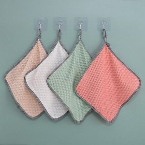 Cleaning Cloth <b>Square</b> Absorbent With Hanging Rope For Kitchen Dishwashing Multi Color Lattice Pattern - Product Image 1