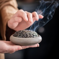 Brûleur d'aromathérapie en céramique écologique MSH Creative avec parfum de bois de santal, brûleur d'encens rond parfait pour le bureau