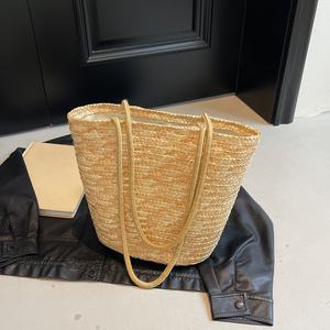 High-End Handmade Women's Spring 2026 Large Capacity Tote Bag French Lazy Style Shoulder <b>Handbag</b> Raffia Beach Bag - Product Image 2