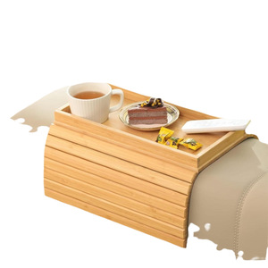 Bamboo Sofa <b>Tray</b> With Groove Design Foldable Anti Slip Backside For Coffee <b>Tea</b> Snacks Serving - Product Image 2