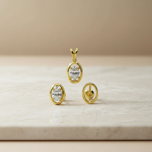 Elegante Conjunto de Pendientes y Aretes con Colgante de Oro, con Piedra Central Brillante, Diseño Clásico Redondo para Mujer - Product Image 2