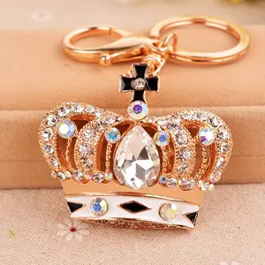 Grosir emas logam berlian mahkota gantungan kunci berlian imitasi salib mahkota liontin gantungan kunci untuk wanita