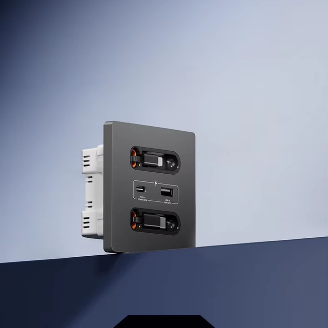 Universal Type-C USB Socket with Retractable Charging Cable, PC Panel, 20W USBA+USBC Port, Wall Fast Charging USB Socket