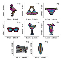 Broderie de paillettes style rétro américain thème Océan d'été, motifs Radio, Lunettes de soleil, Cocktail, Flamant rose, Bikini, Planche de surf