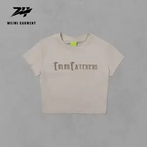 Kadınlar için üst boy kırpma üst Mujer seksi bebek Tee kırpılmış bayanlar grafik T Shirt düz yaz pamuk sıkı Slim Fit T Shirt