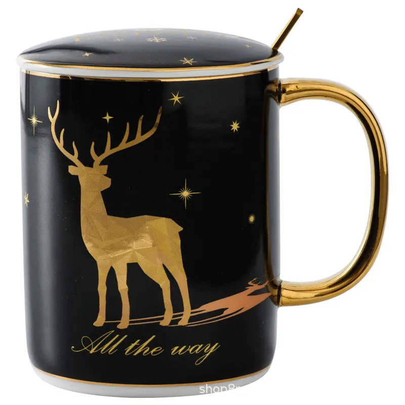 gold deer logo ceramic christmas vacation moose mug