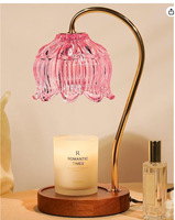 Chauffe-cire électrique moderne en verre, bois et métal en forme de fleur, avec minuterie et lumière réglable, cadeau d'anniversaire