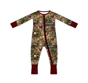 Body per Neonati con Stampa Natalizia <span class=keywords><strong>Elegante</strong></span> e Retrò, Logo Personalizzato, Manica Lunga, Morbido in Bambù e Spandex, con Cerniera, Vendita all'Ingrosso - Product Image 3
