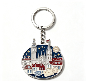 <b>Custom</b> Logo Metal Enamel Castle <b>Keychain</b> Round Alloy Coin Holder Souvenir Gift for Travel Promotion - Product Image 3
