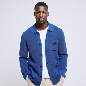 <span class=keywords><strong>Cardigan</strong></span> con colletto e tasche in cotone Merino misto block up giacca maglione <span class=keywords><strong>blu</strong></span> - Product Image 4