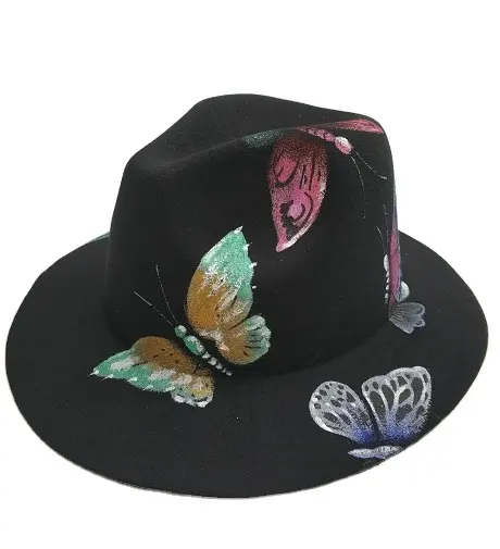 Модная женская фетровая шляпа-трилби с широкими полями ручной росписи