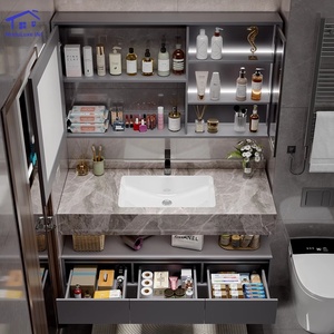 Black marble bathroom vanity smart mirror cabinet washbasin wall-mounted cabinet PVC waterproof - Product Image 6