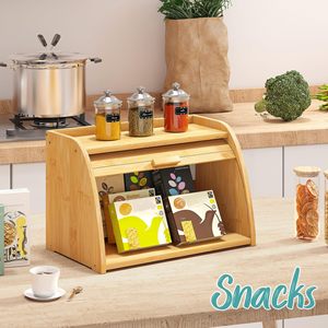Caja de almacenamiento de pan de doble capa de madera con tapa para almacenamiento de pan y repostería en la cocina, color madera natural - Product Image 3
