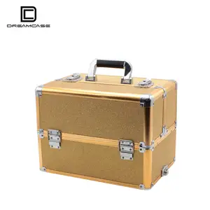 DreamCase Melhor Preço Clear Bag Cosméticos Box Organizer Carregando Fornecedor Dourado Multifuncional Travel Makeup Case MUS156