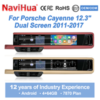 Radio Mobil Android NaviHua 12,3 Inci Layar Ganda Multimedia Stereo Pemutar DVD GPS Navigasi CarPlay untuk Porsche Cayenne 2011-2017