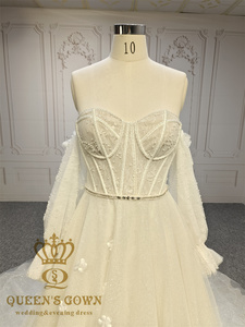 Queens vestido hecho a mano con cuentas cinturón A-Line vestido de novia 3D flor brillante encaje corazón hueso cuerpos hecho a mano nupcial - Product Image 2