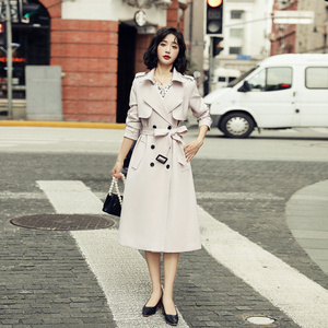 <strong>Ladies</strong> Stylish Long Clothing Streetwear Polyester <strong>Lightweight</strong> Turndown Collar Women's Trench <strong>Coats</strong> Vintage Factory - Product Image 4