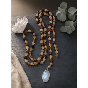 Magnifique et unique collier multi-pierres à 108 perles avec pendentif en pierre de lune, bijoux en pierres précieuses/cristaux, pour la fête des mères - Product Image 3