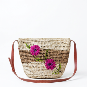 Bolso bandolera bohemio de rafia con bordado de animales de dibujos animados, correa para el hombro, bolso informal de capacidad media para mujer - Product Image 3