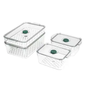 BPA Free 4er Pack Transparent Kunststoff Abschließbare Kühlschrank Organizer Bins 6L Rechteck Stapelbare Boxen für Lebensmittel Getränke Gemüse