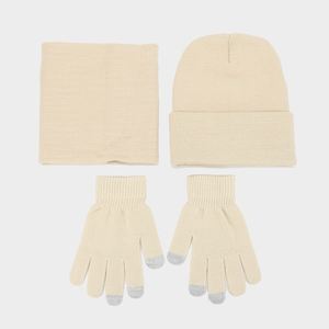 Conjunto de Gorro de Tres Piezas de Punto Cálido para Invierno, Estilo Moderno, Color Sólido, para Cabezas Grandes, Tejido de Punto Común - Product Image 4