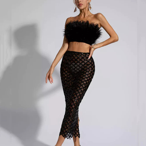 Set <span class=keywords><strong>di</strong></span> Lusso da Donna con <span class=keywords><strong>Gonna</strong></span> in Paillettes e Top Corto con <span class=keywords><strong>Piume</strong></span>, Sexy Completo a Due Pezzi per Feste e Bar - Product Image 4