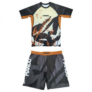 Mando Men's MMA Rashguard and <b>Shorts</b> Set Quick Dry Slim Fit Spandex/Polyester Mixed Martial Arts Wear for Jiu Jitsu <b>Grappling</b> - Product Image 2