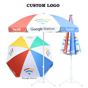 사용자 정의 로고 인쇄 대형 야외 프로모션 폴리 에스테르 썬 비치 우산 플라스틱 손잡이로 수동 제어 - Product Image 4