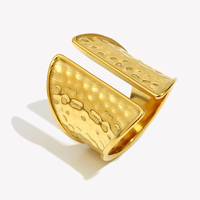 Dreamshow Bijoux de mode Bagues Bague ouverte martelée en acier inoxydable plaqué or 18 carats Bijoux étanches