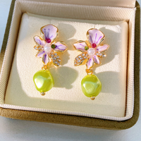 Anting Bunga Berlapis Berlian Gaya Vintage Prancis, Anting Trendi dan Populer ala Instagram untuk Wanita